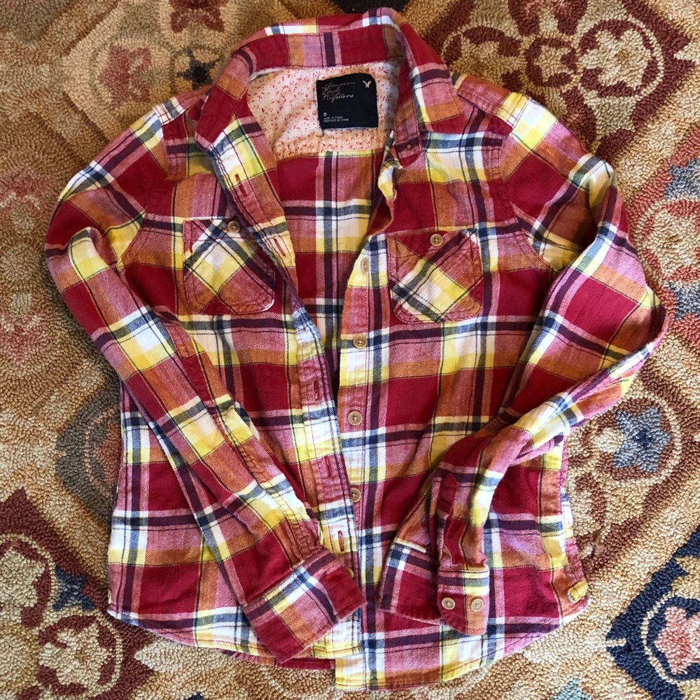 BOGO American Eagle Flannel Shirt Red Yellow White